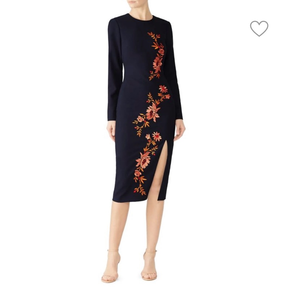 CINQ À SEPT Blue Embellished Midi Sheath Dress with Slit Size 4